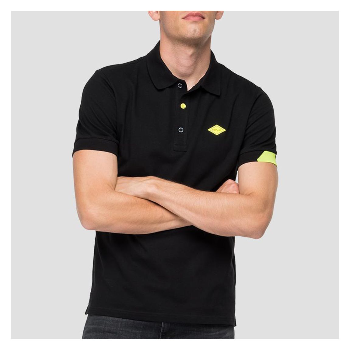 Black Pique Stretch Cotton Polo Shirt main product photo