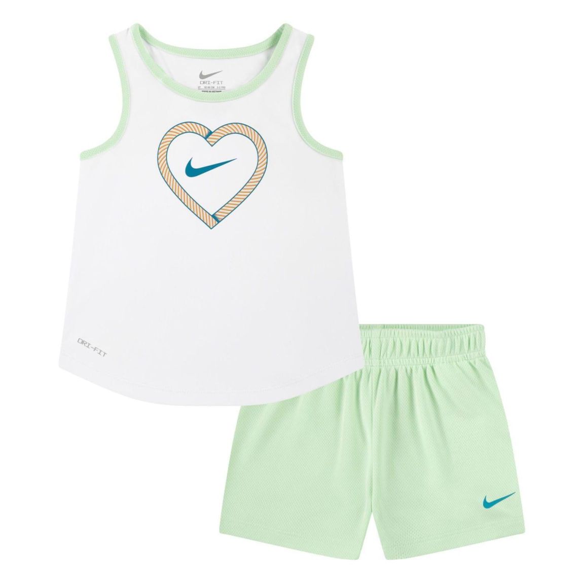 Girls Happy Camper Mesh Top & Bottom Set Green/White main product photo