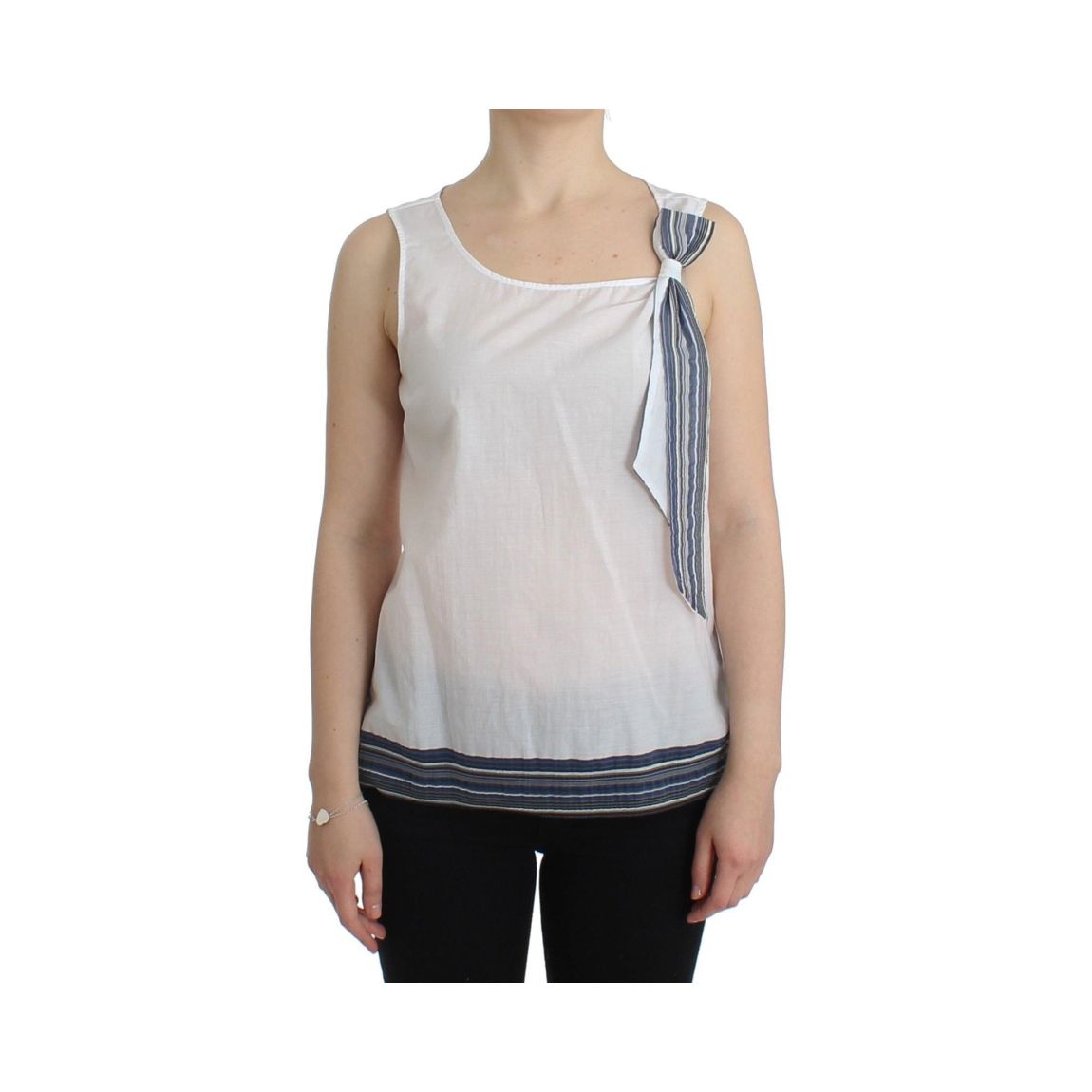 Sleeveless Cotton Top Bow Accent Wo - White T-Shirts main product photo