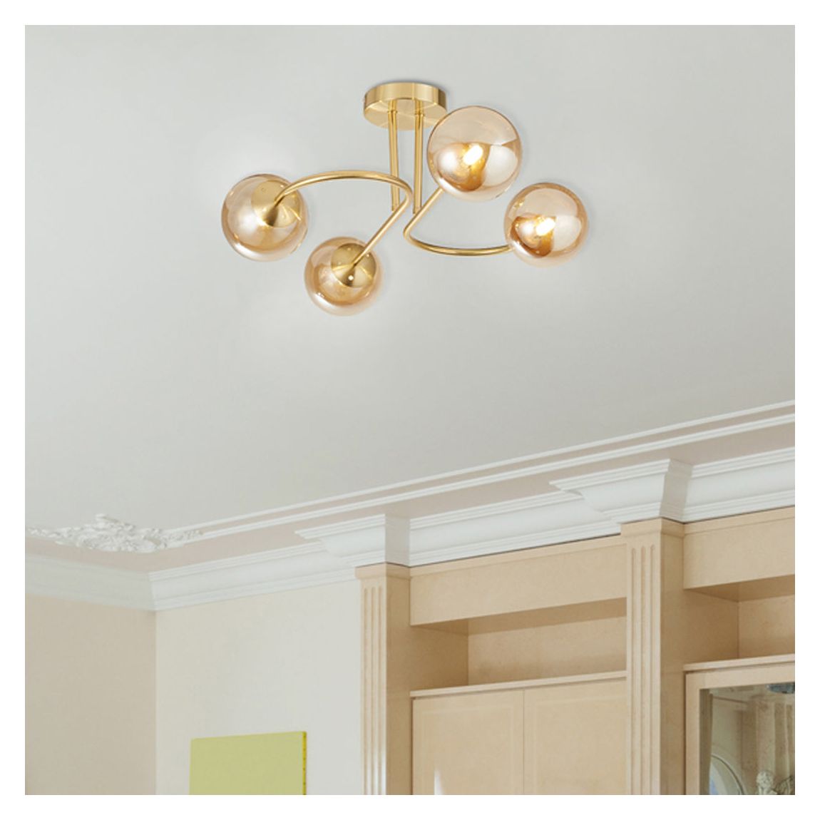 Hibben Gold Brass & Champagne Glass Semi-Flush Ceiling Light main product photo