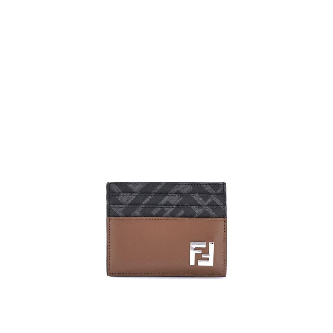 Leather Card Holder with Iconic Logo Plate - Brown Wallets main product photo