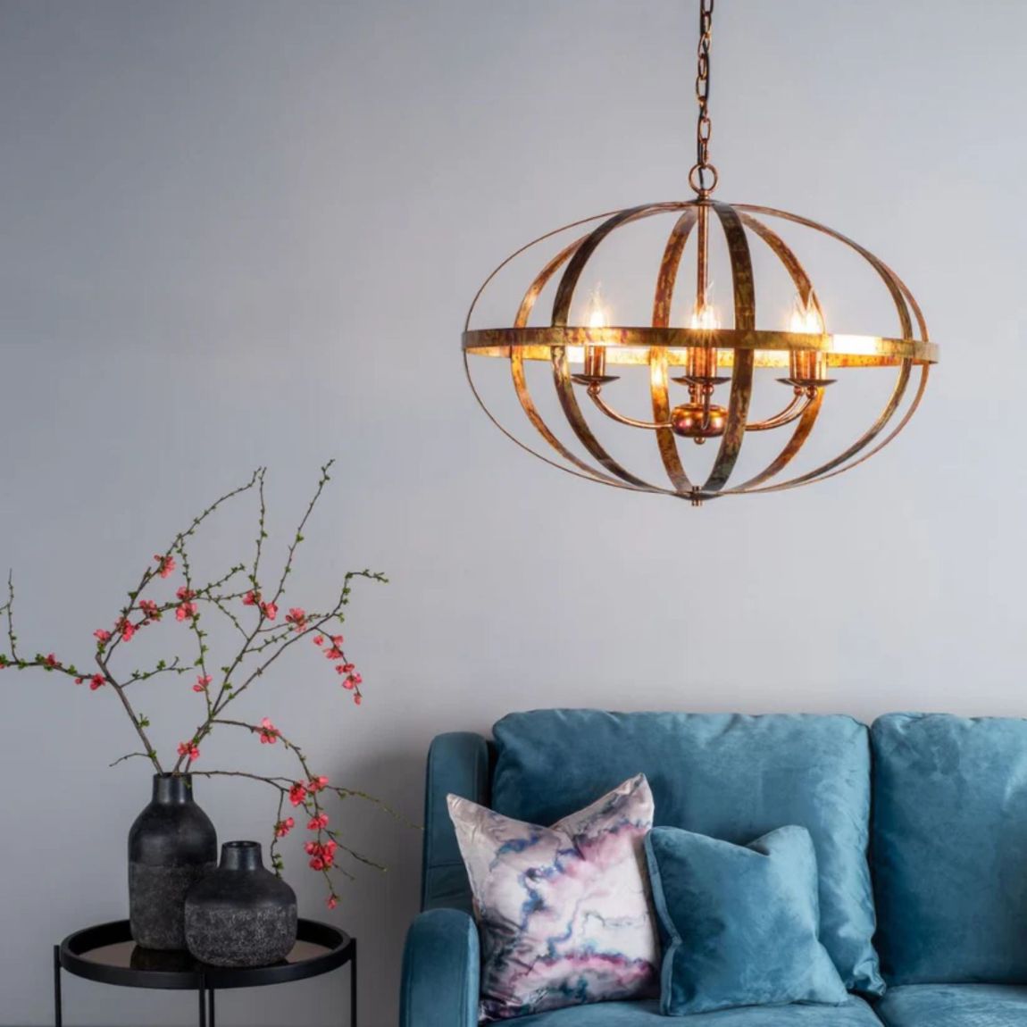 Inga 6 Light Petrol Copper Pendant Ceiling Light main product photo