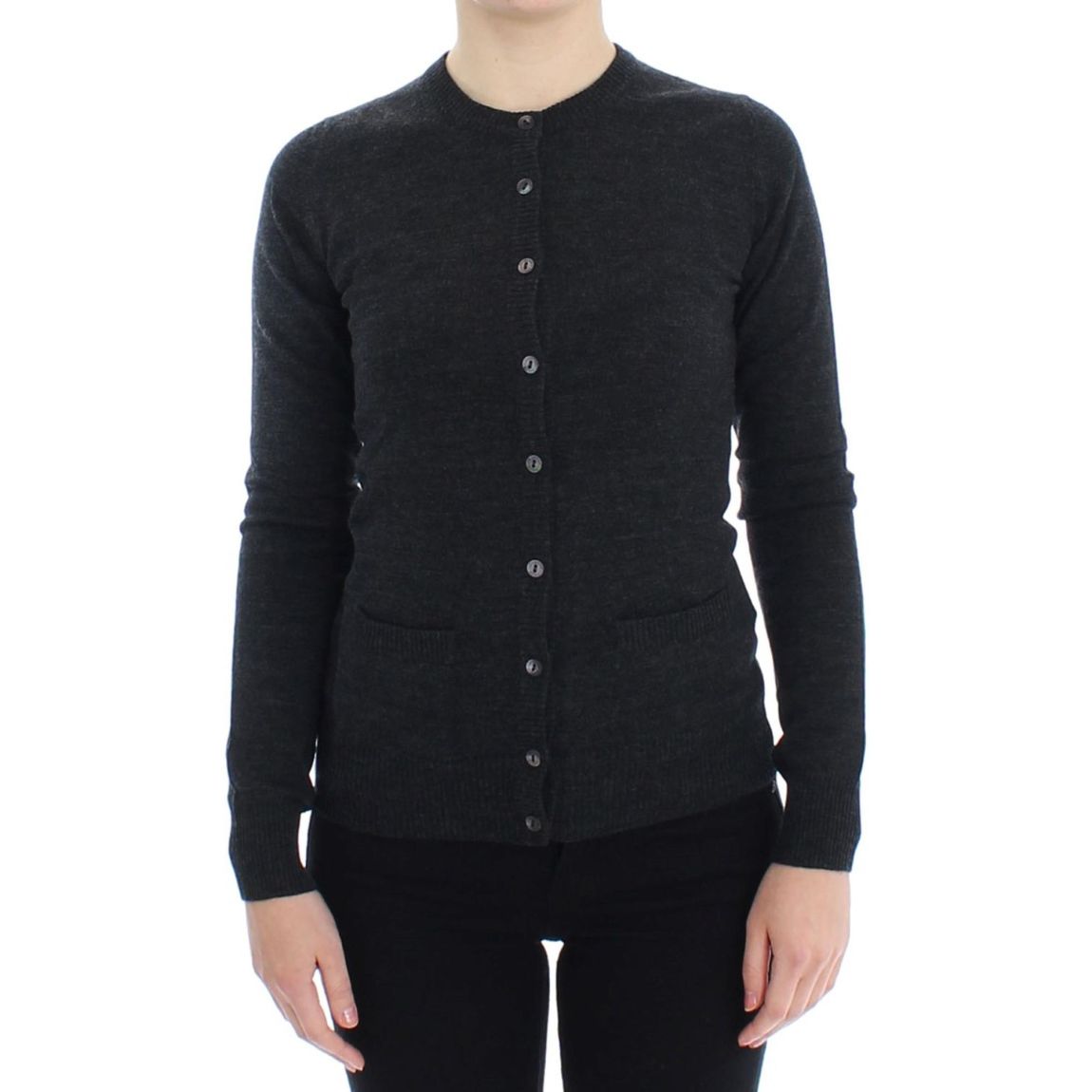 Long Sleeve Crew Neck Cardigan Wo - Gray Sweaters main product photo