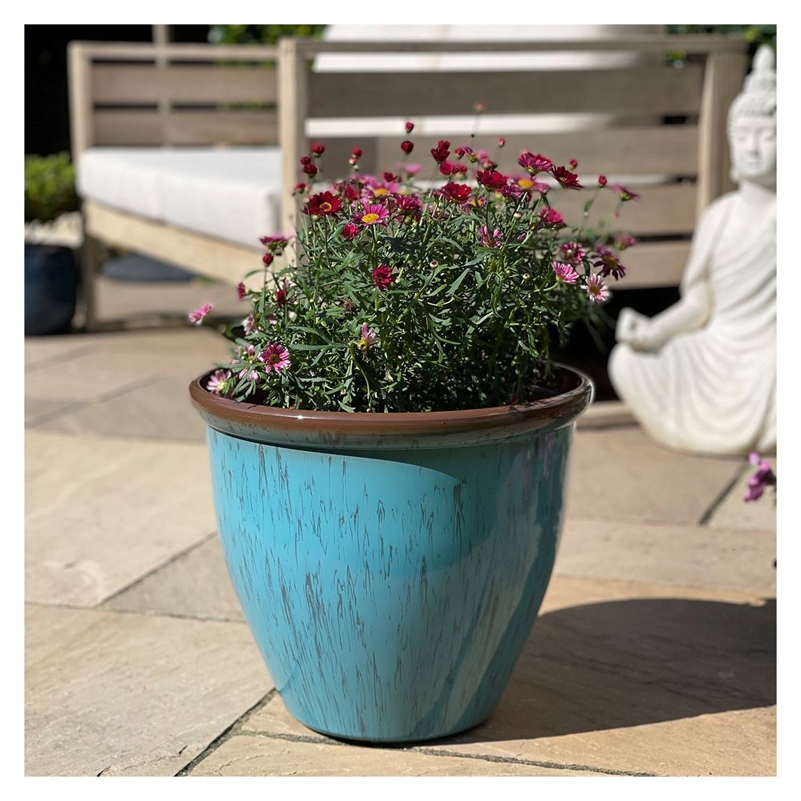 40cm Running Glaze Planter - Aqua main product photo