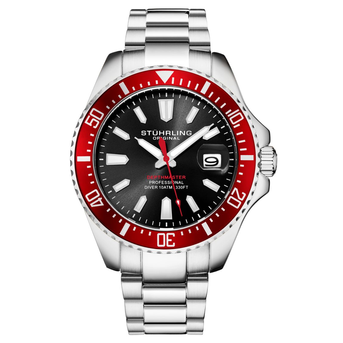 Men's Silver/Red Stuhrling Original Aqua Diver Watch 42mm main product photo