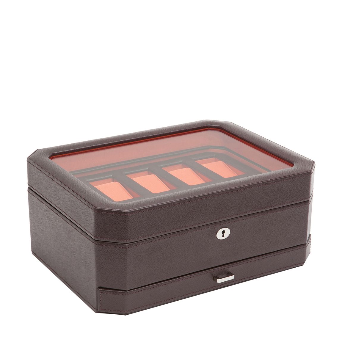Brown/Orange Windsor Vegan Leather 10 Piece Watch Box with Drawer main product photo