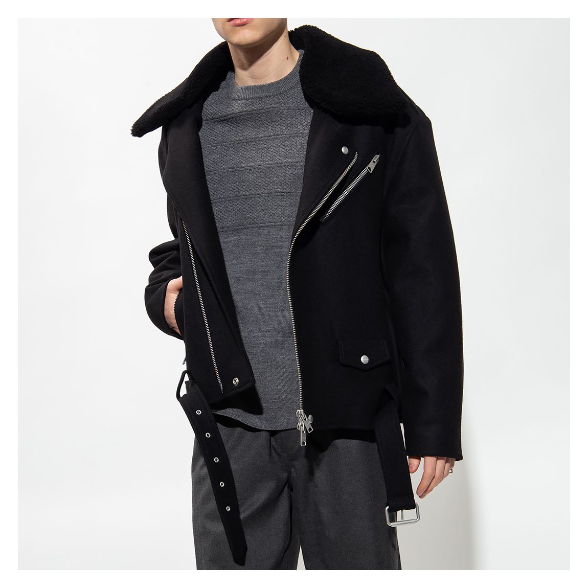 Black Mard Wool Blend Biker Jacket main product photo