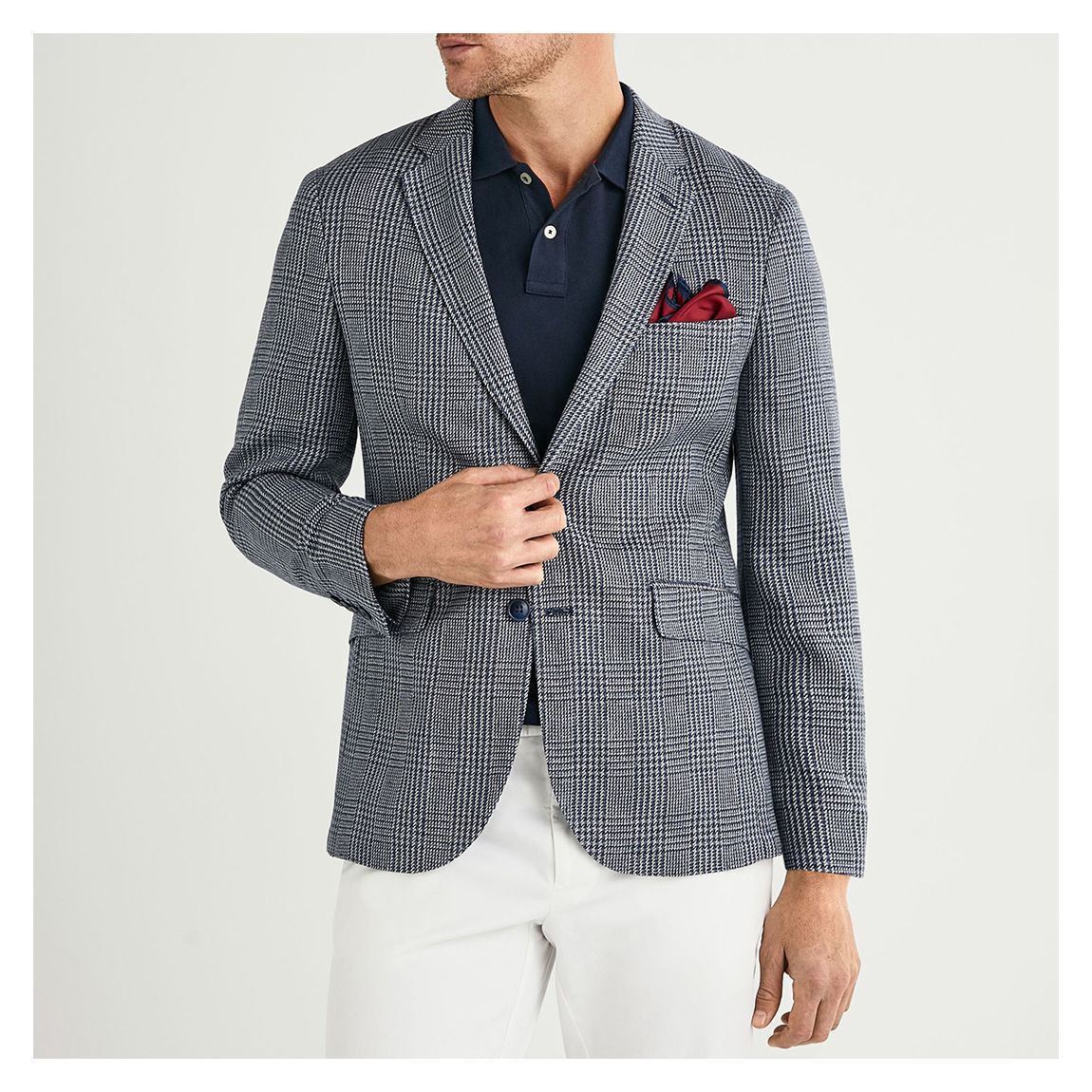 Blue Check Linen Wool Blend Blazer main product photo