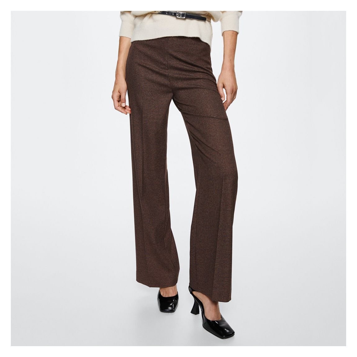 Brown Houndstooth Print Straight Trousers main product photo