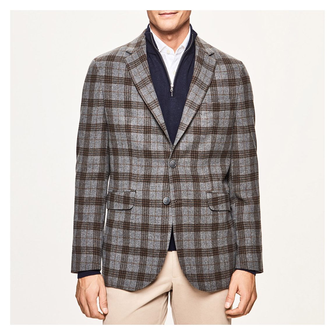 Grey Checked Single Breasted Wool Blazer main product photo