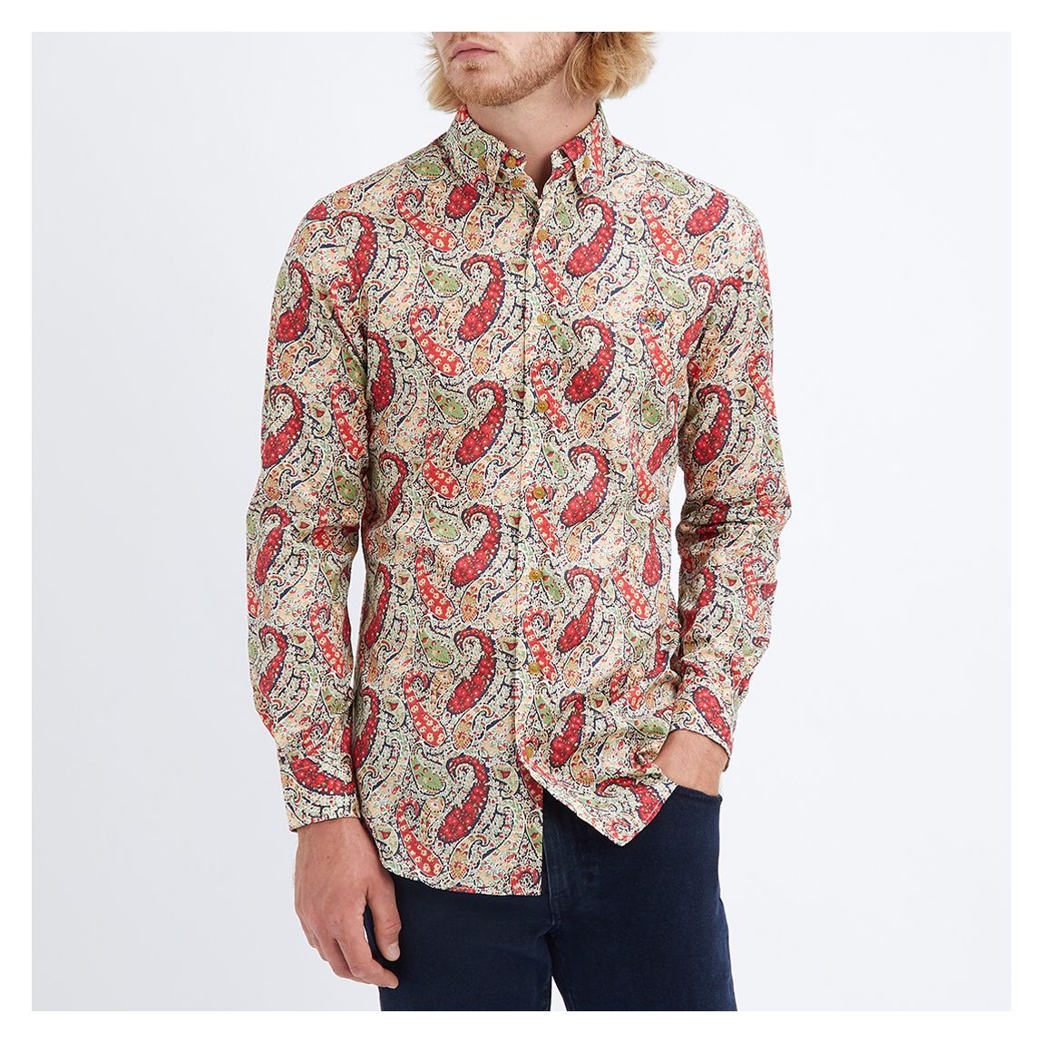 Red 2 Button Krall Printed Cotton Shirt main product photo
