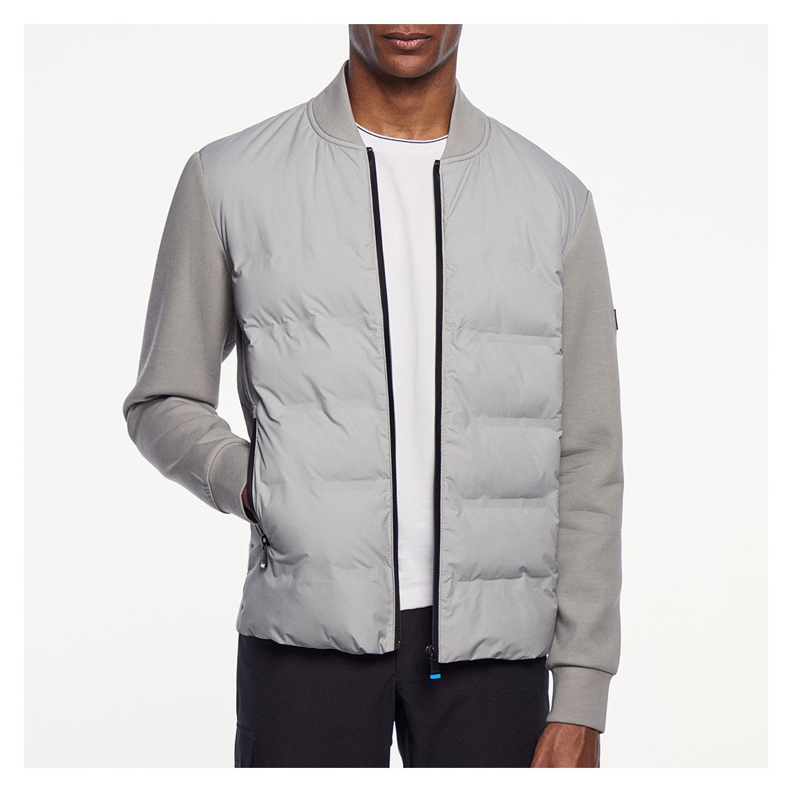 Grey Quilted Cotton Blend Bomber Jacket main product photo