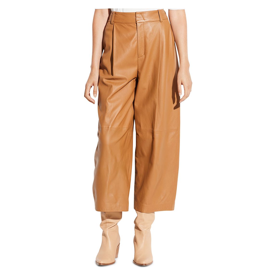 Camel Leather Crop Wide Leg Trousers main product photo