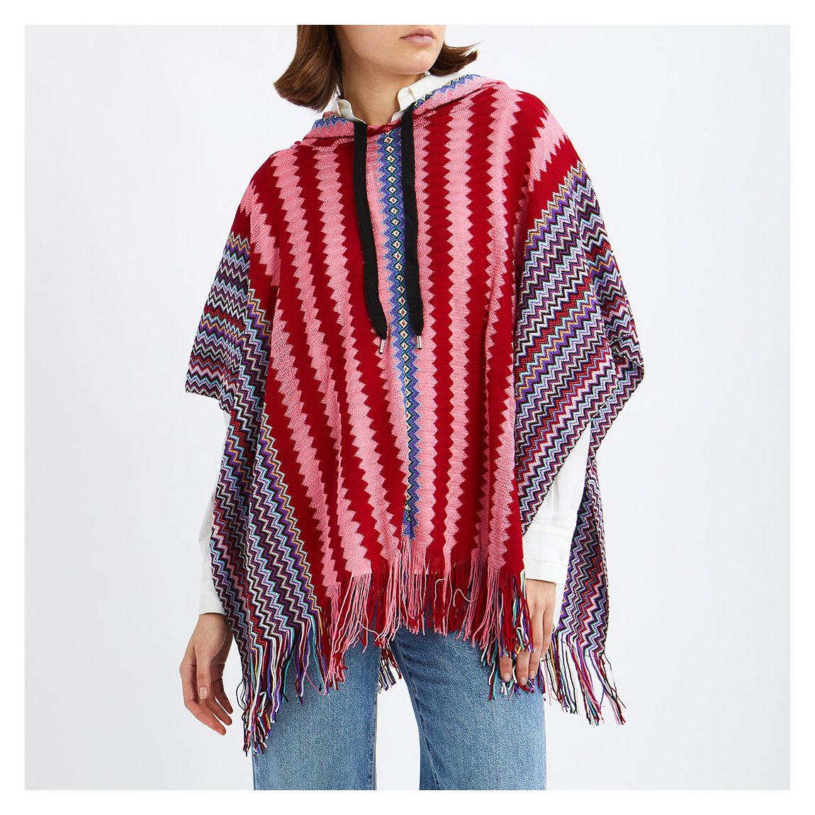Pink Blue Purple Red Zig Zag Knitted Poncho main product photo