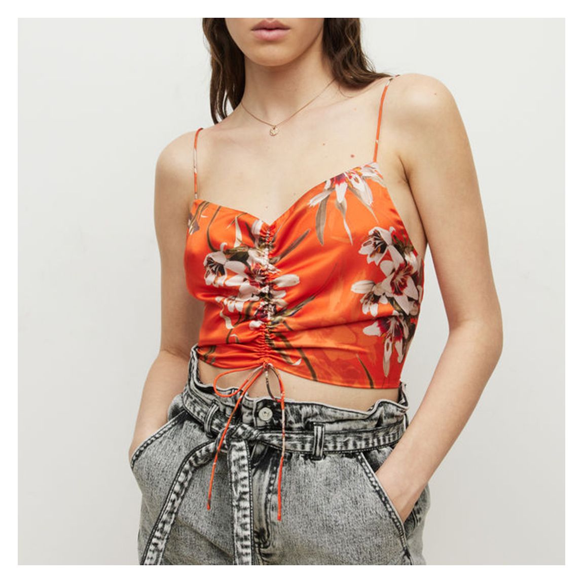 Orange Alexia Floral Silk Blend Top main product photo