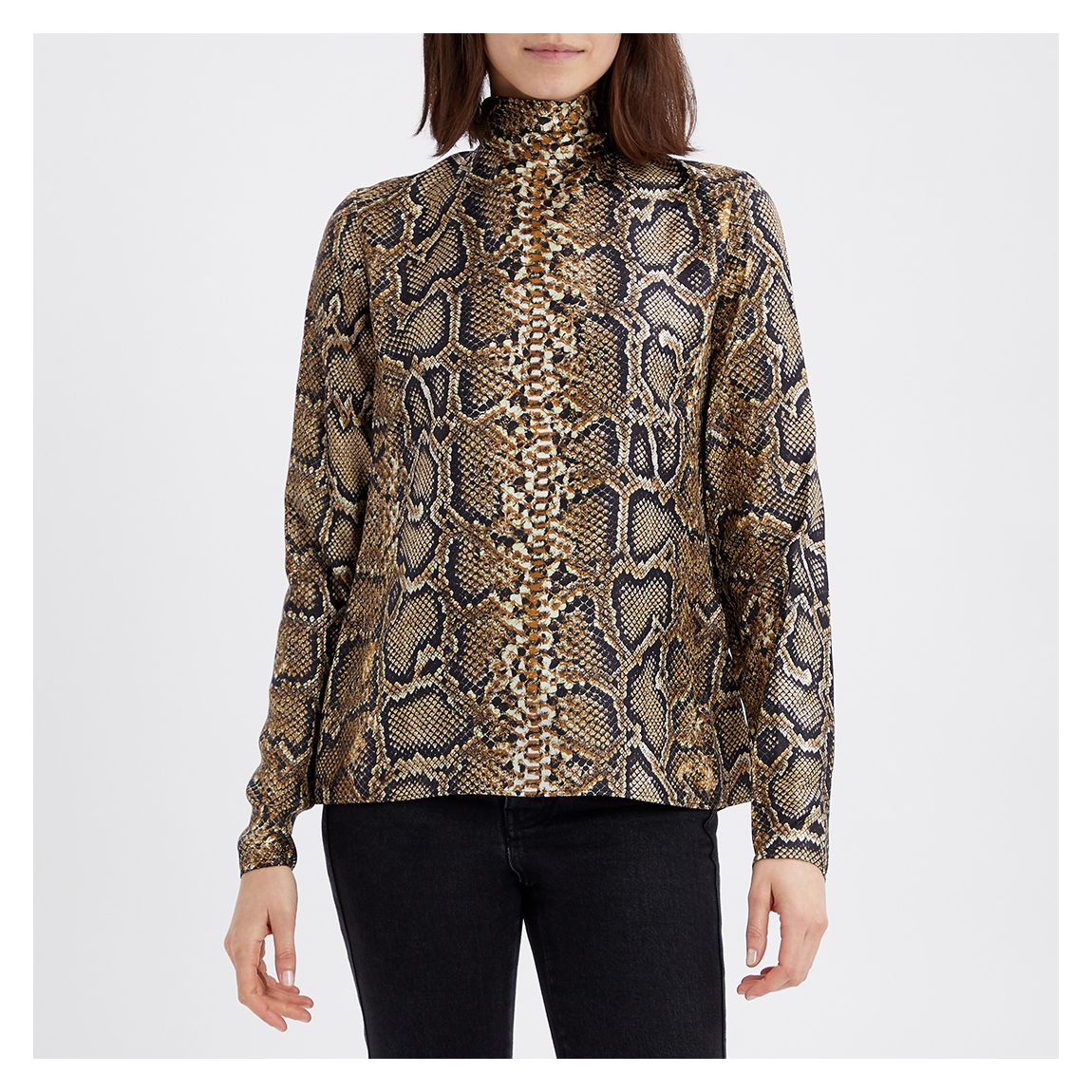 Khaki Silk Turtle Neck Blouse main product photo