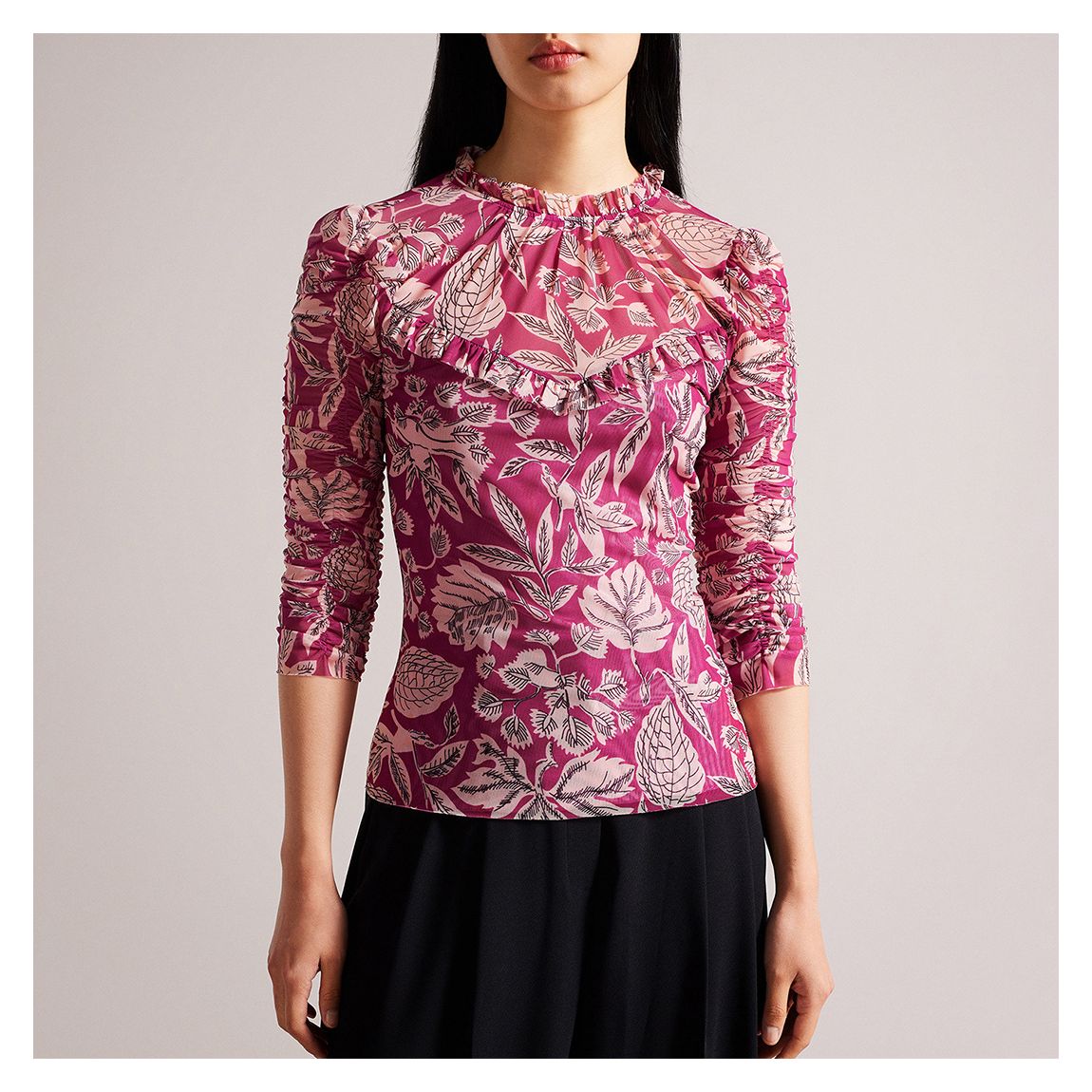 Pink Izabelo Printed Mesh Top main product photo