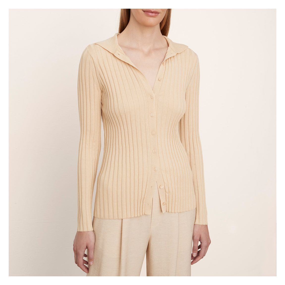Cream Ribbed Cotton Blend Top main product photo