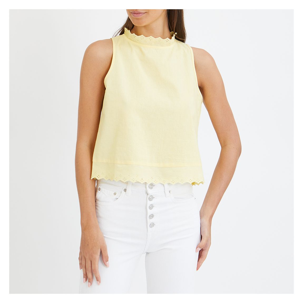 Lemon Cotton Broderie Trim Sleeveless Top main product photo