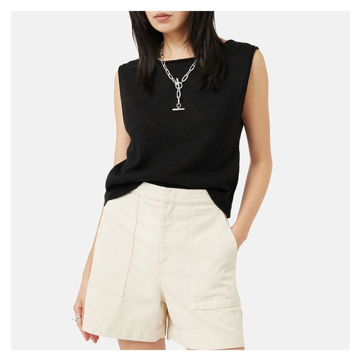 Black Linen Cropped Tank Top main product photo