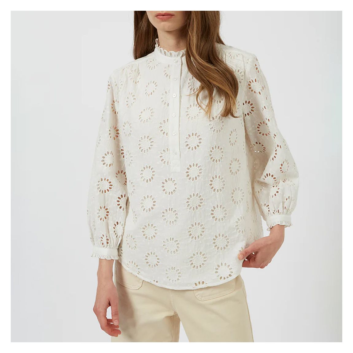 Ecru Daisy Cut Out Long Sleeve Shirt main product photo