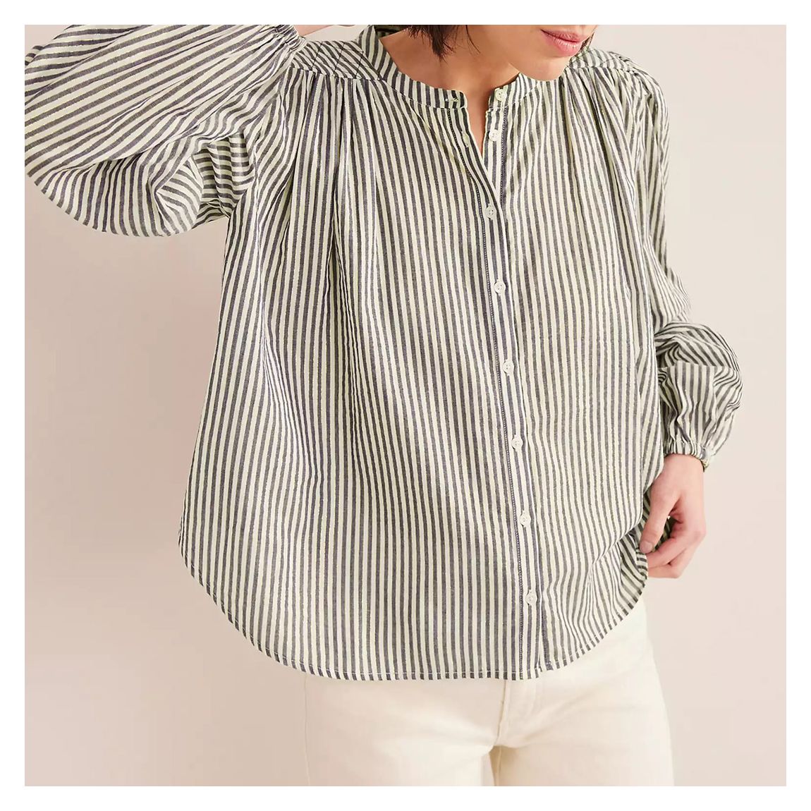 Navy/Ivory Circle Cut Peasant Blouse main product photo