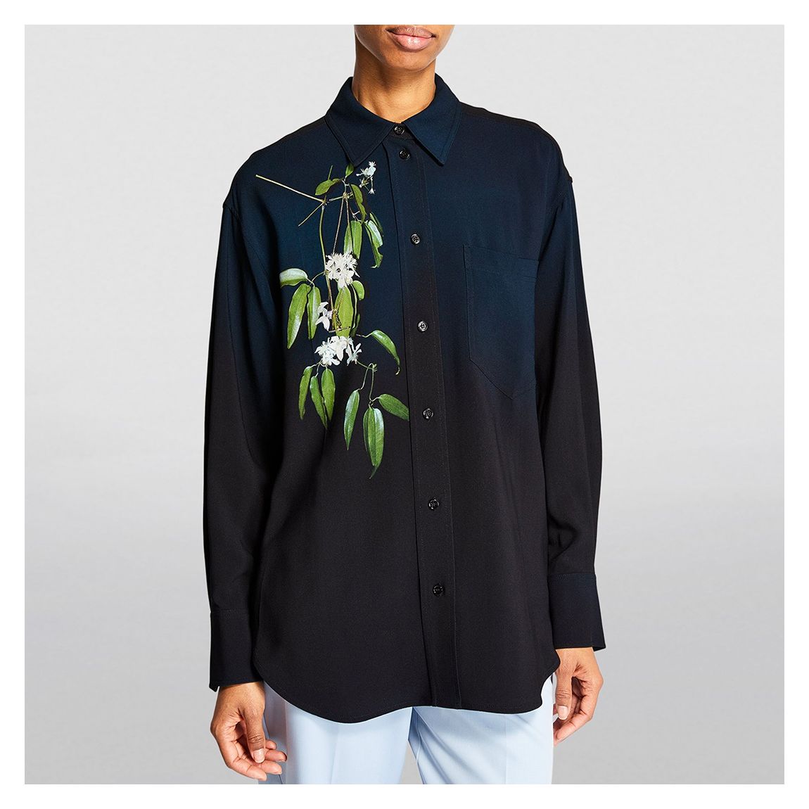 Navy Floral Print Silk Blouse main product photo