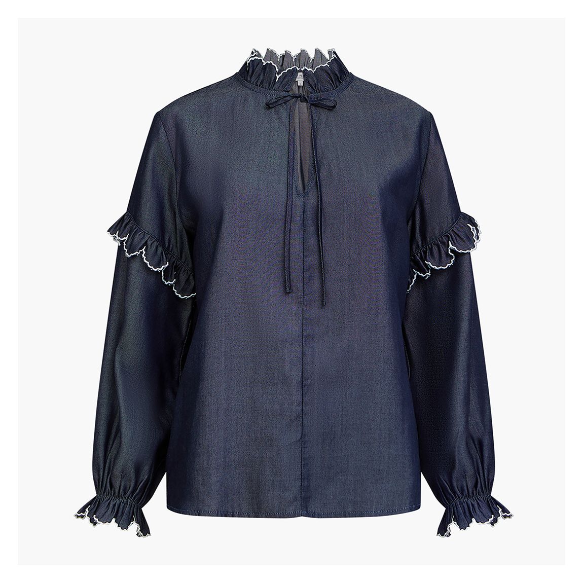 Navy Chambray Stitch Detail Blouse main product photo