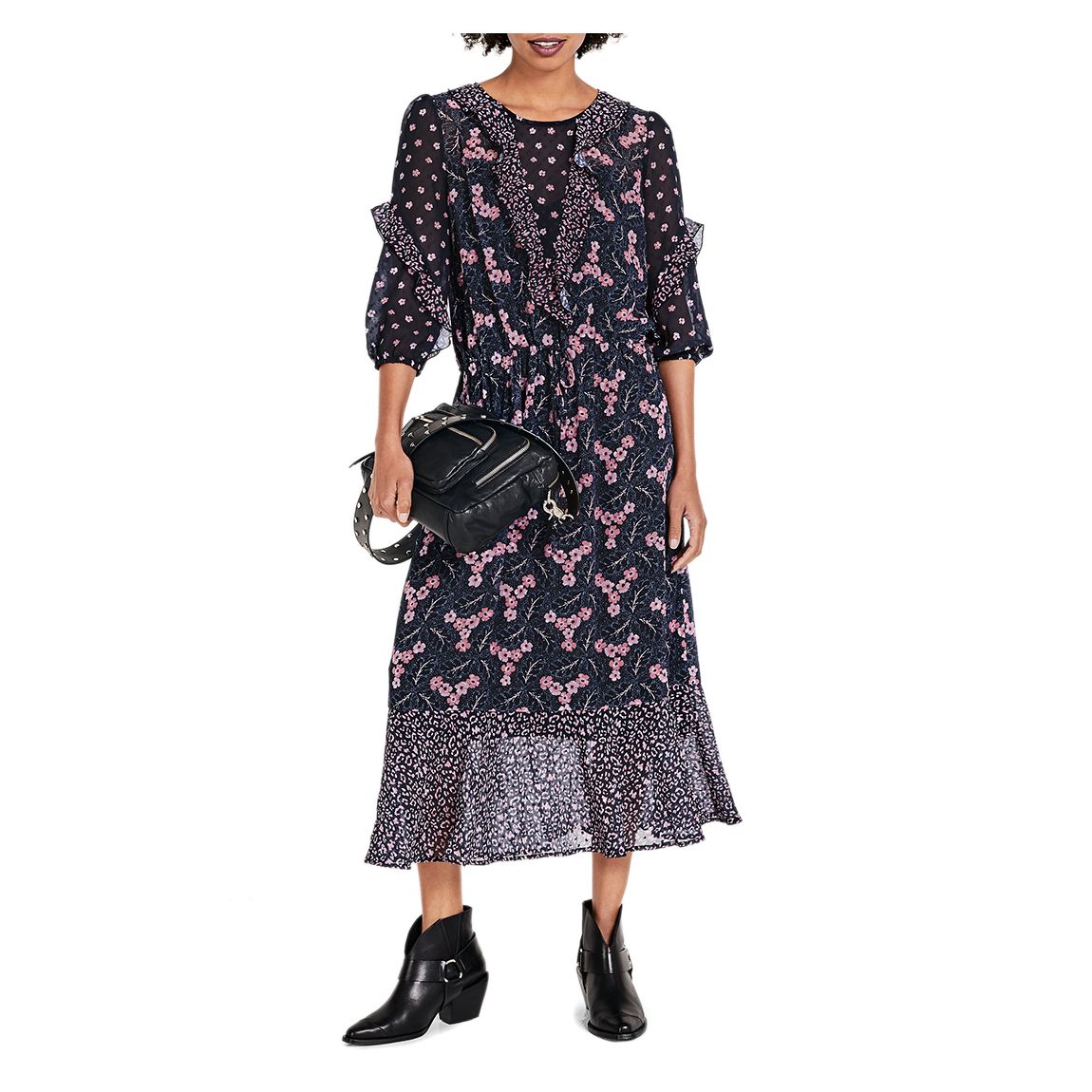 Mixed Floral Print Celesta Chiffon Midi Dress main product photo