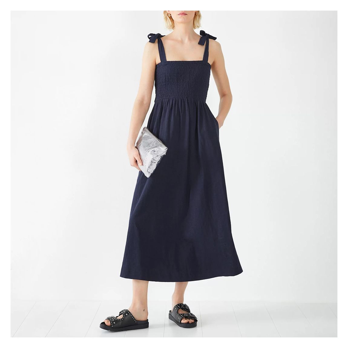 Navy Anthea Cotton Midi Dress main product photo