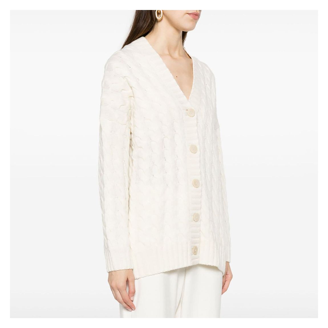 Cream V-Neck Wool Blend Cardigan main product photo