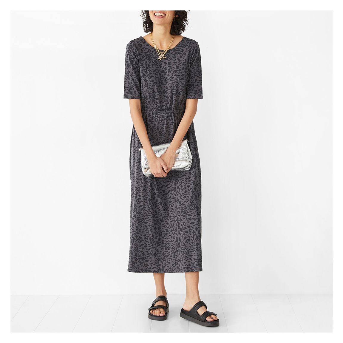 Grey/Black Nelly Jersey Cotton Midi Dress main product photo