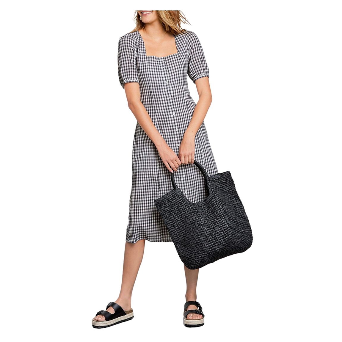 Check Square Neck Cotton Midi Dress main product photo