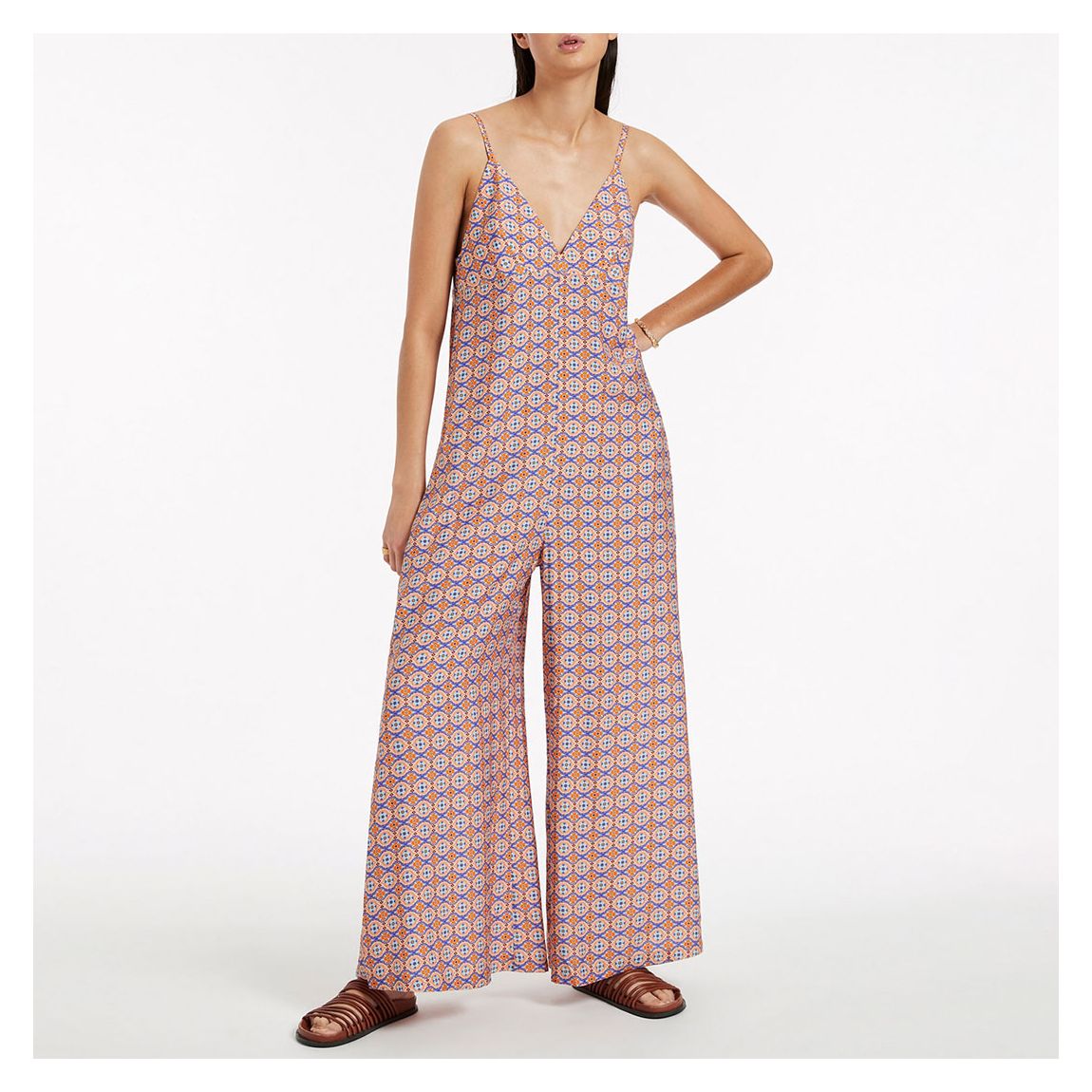 Retro Orange Azura Geo V Neckline Jumpsuit main product photo