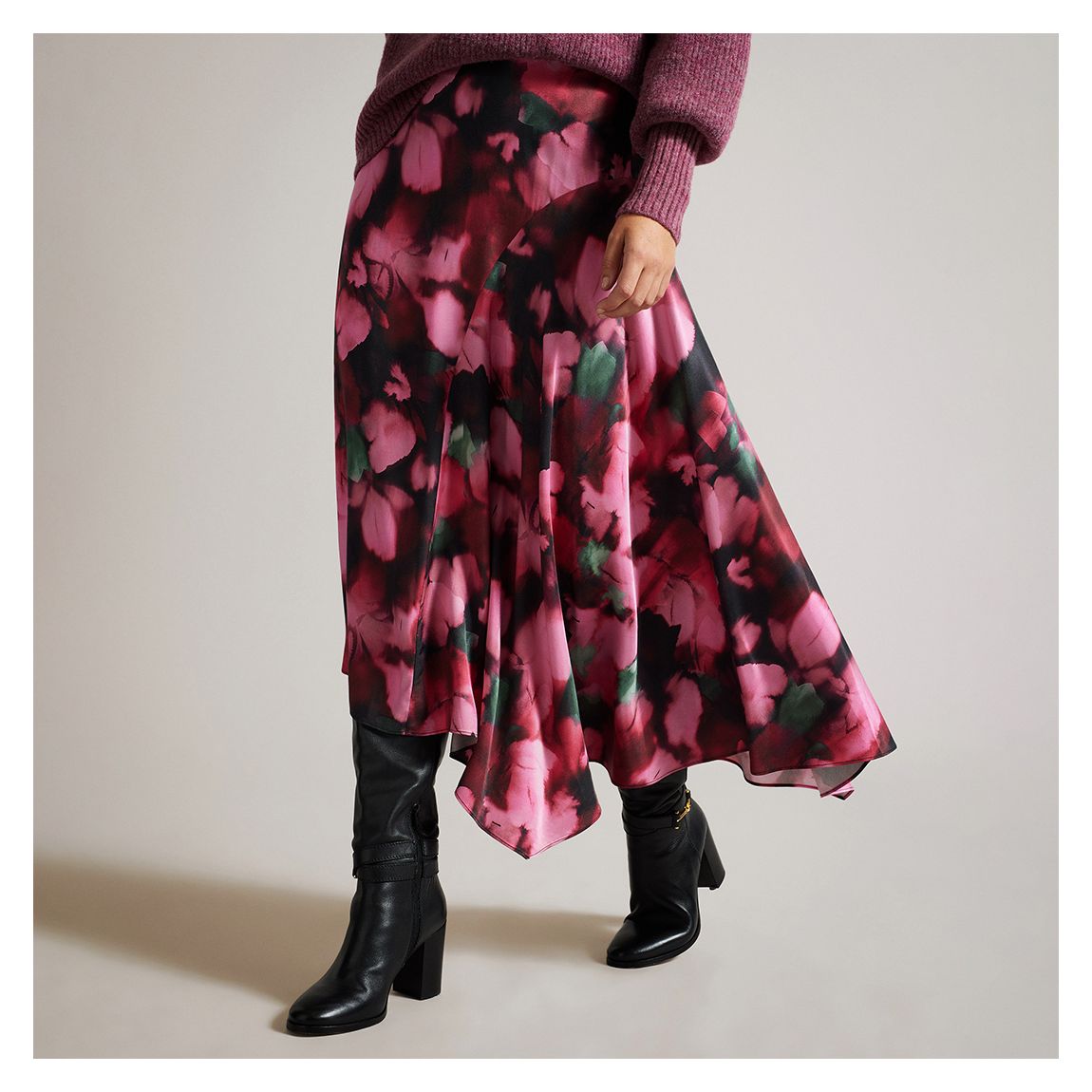 Pink Lizziee Asymmetric Floral Skirt main product photo