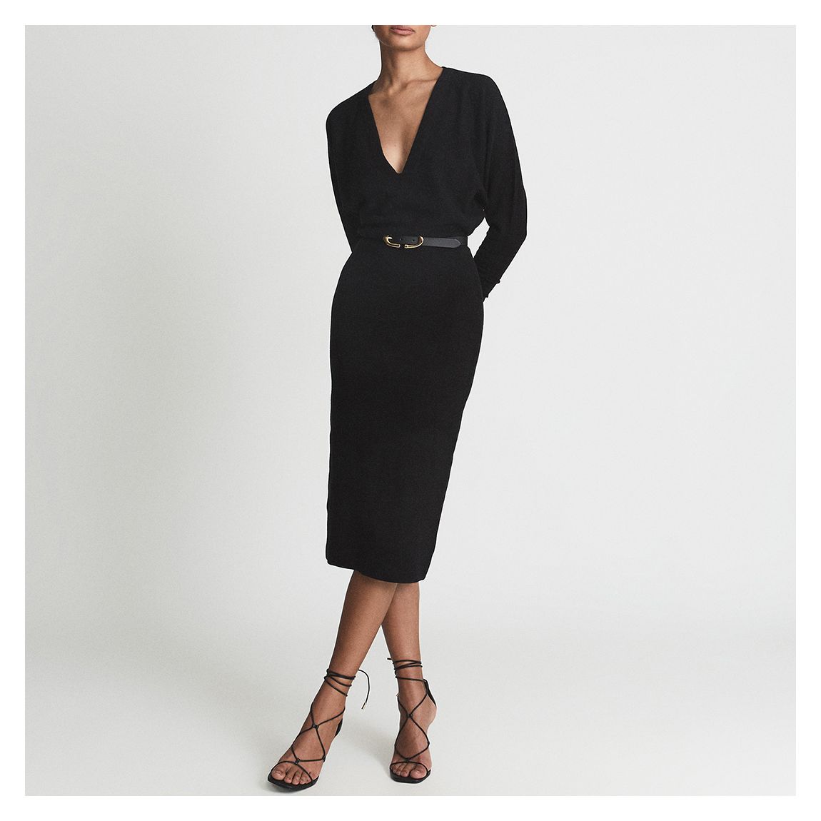 Black Jenna V-Neck Wool Blend Dress main product photo