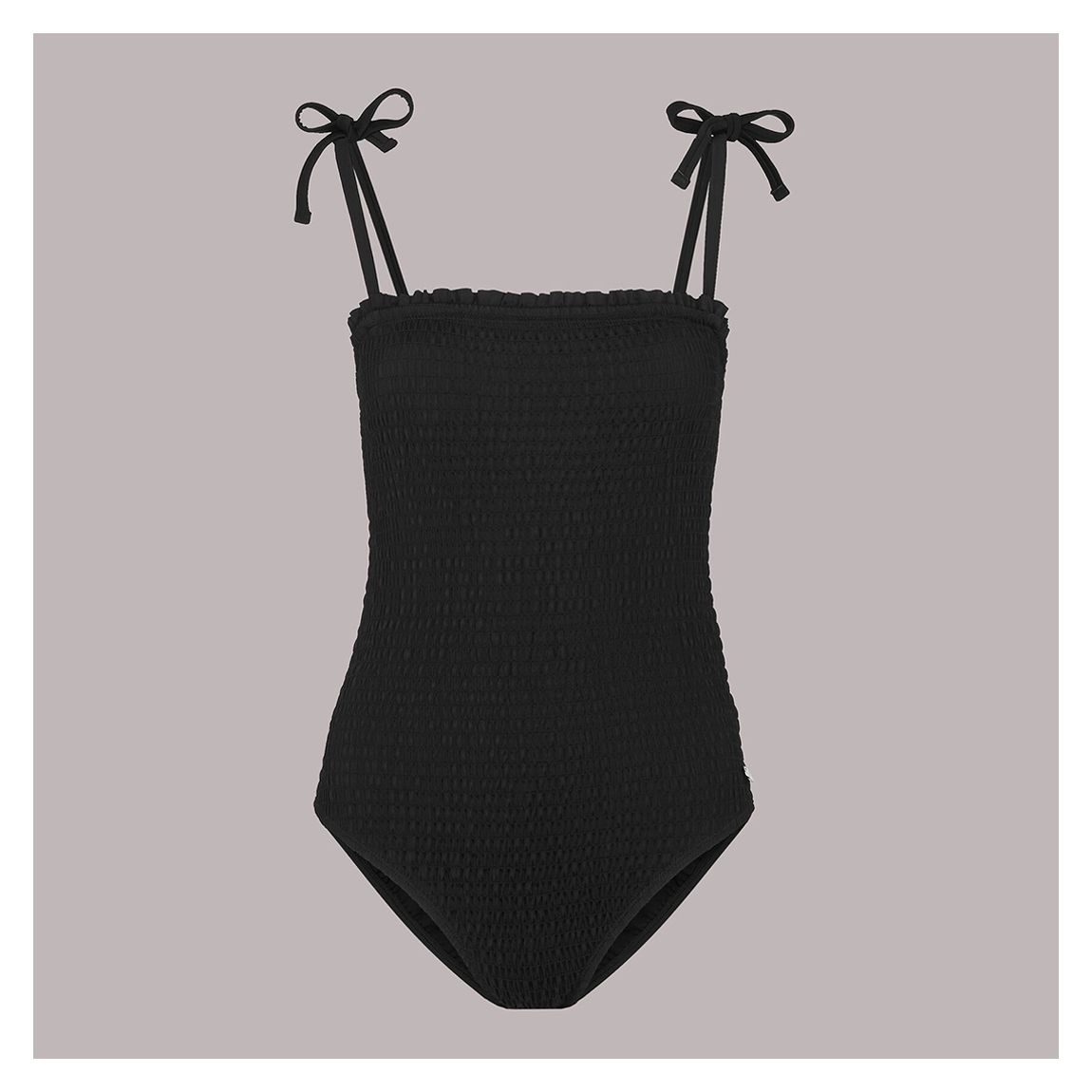 Black Shirred Tie Strap Swimsuit main product photo