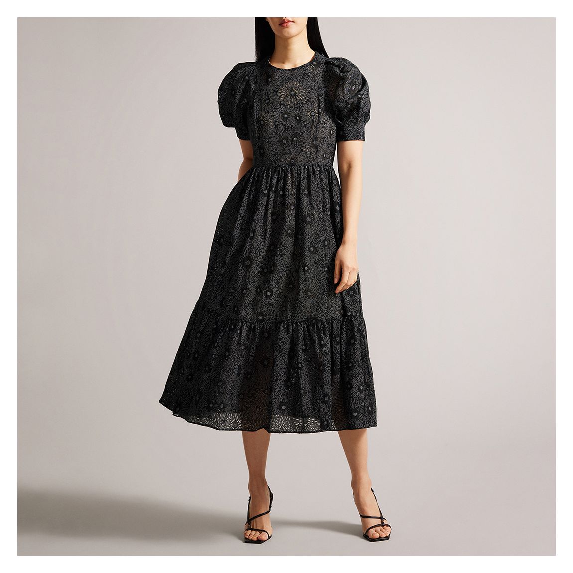 Black Meganie Tiered Midi Dress main product photo