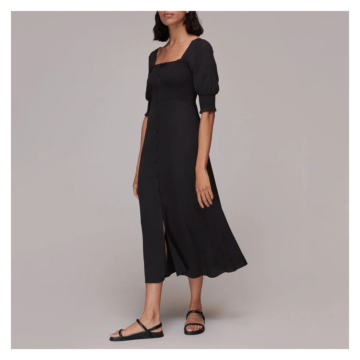 Black Luna Shirred Bodice Midi Dress main product photo
