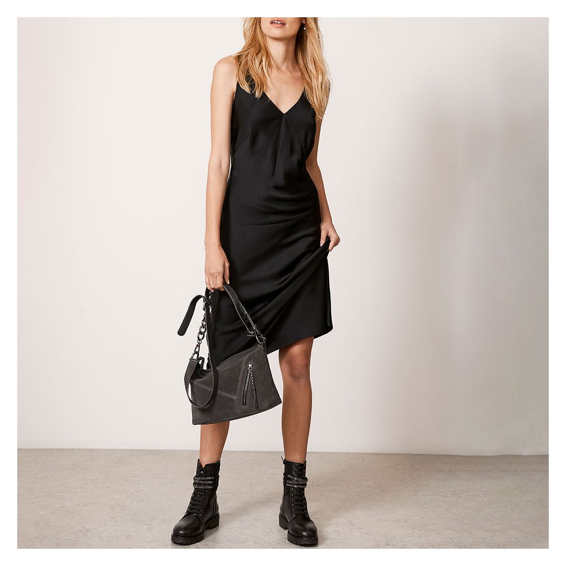 Black Satin Slip Midi Dress main product photo