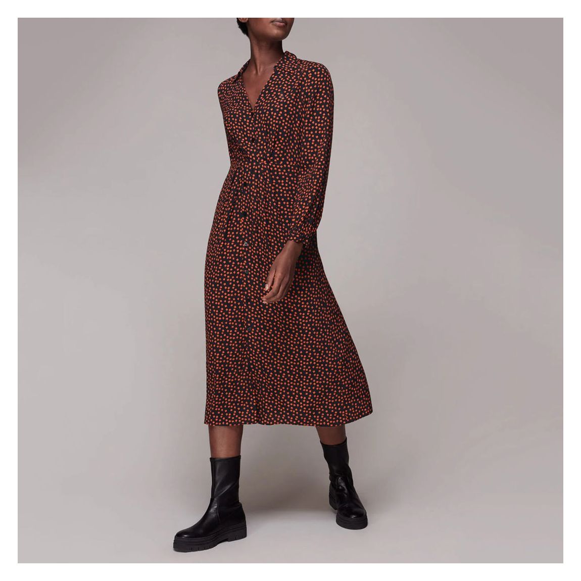 Black Floral Print Midi Dress main product photo