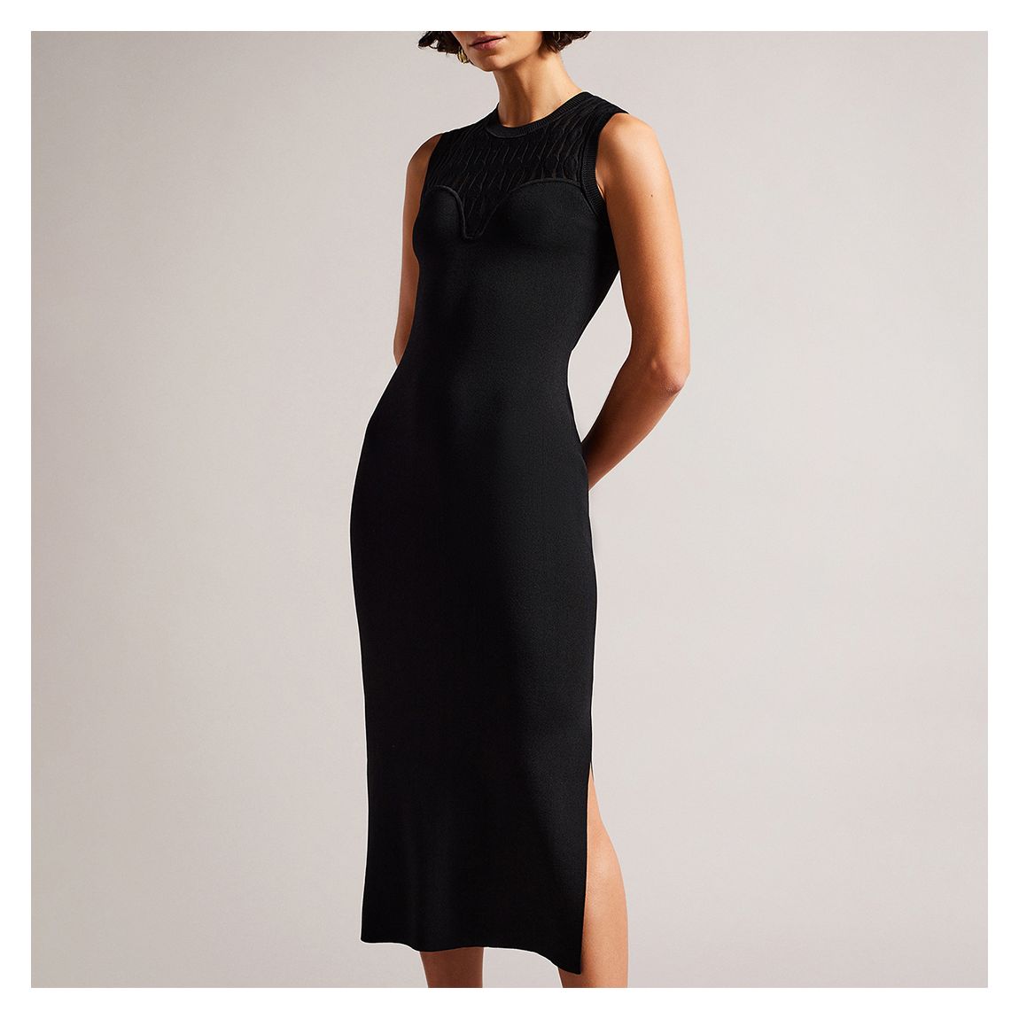 Black Polyan Stitch Detailed Bodycon Dress main product photo