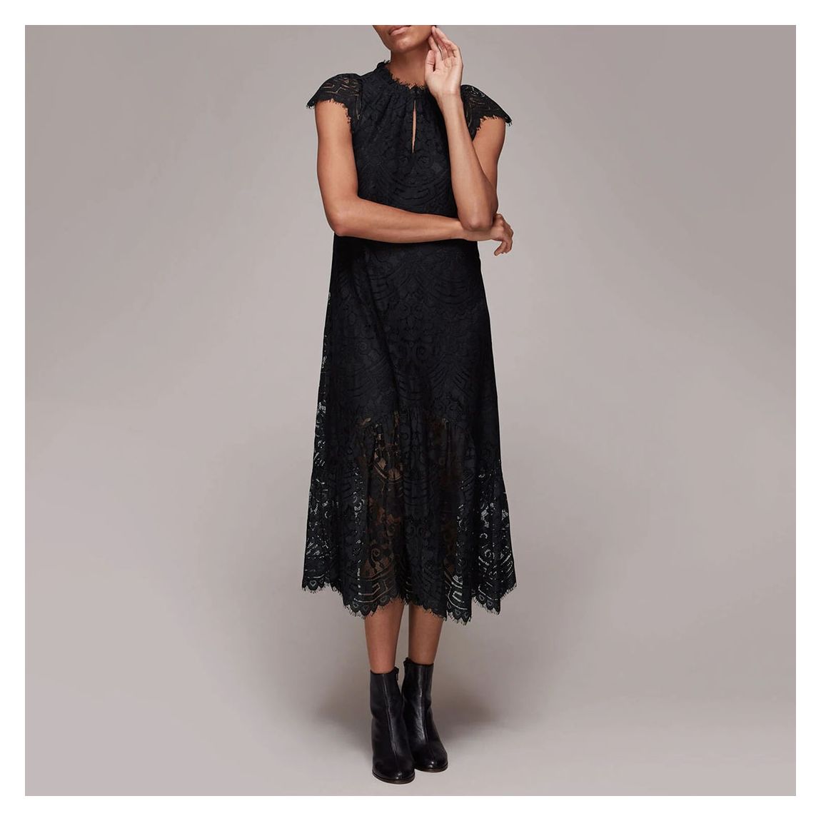 Black Lace Detail Trapeze Dress main product photo