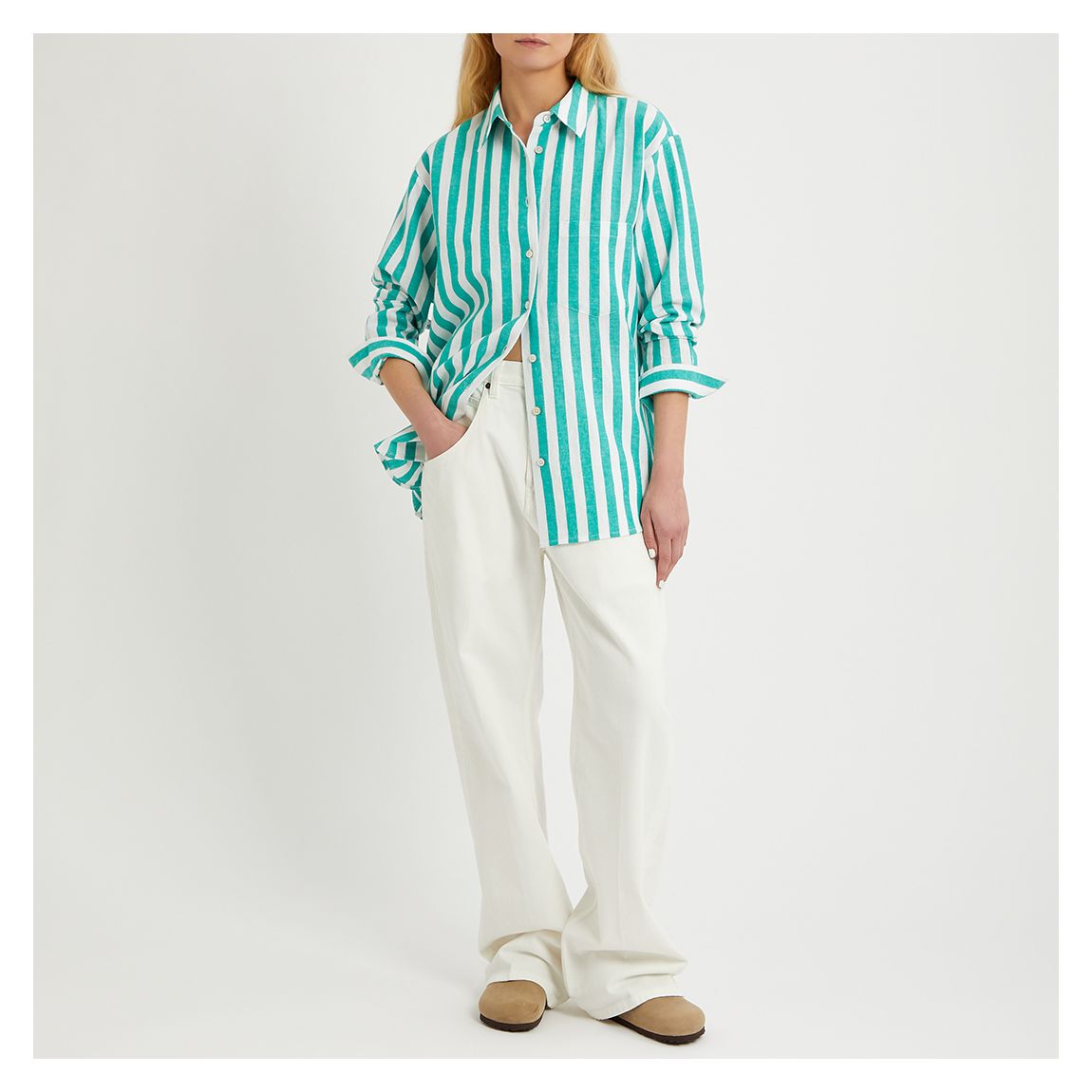Emerald Stripe Linen Blend Shirt main product photo