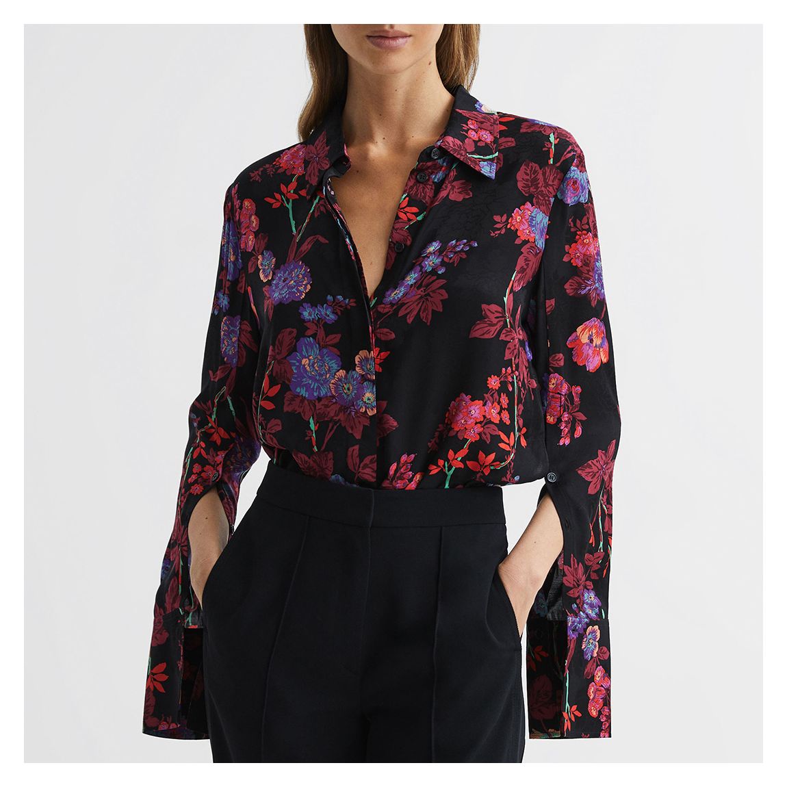 Black/Pink Polly Textured Floral Shirt main product photo