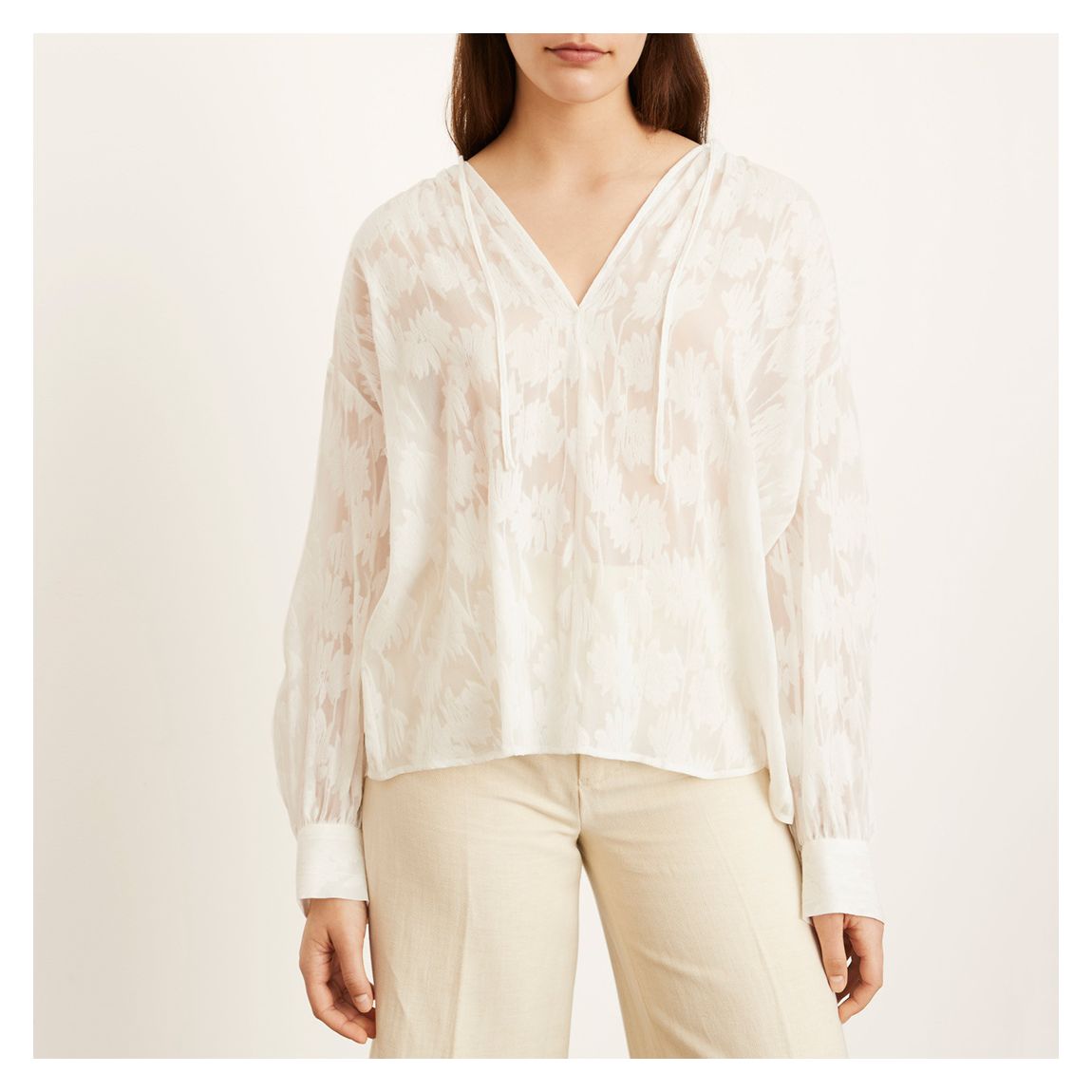 White Tie Neck Silk Blend Blouse main product photo