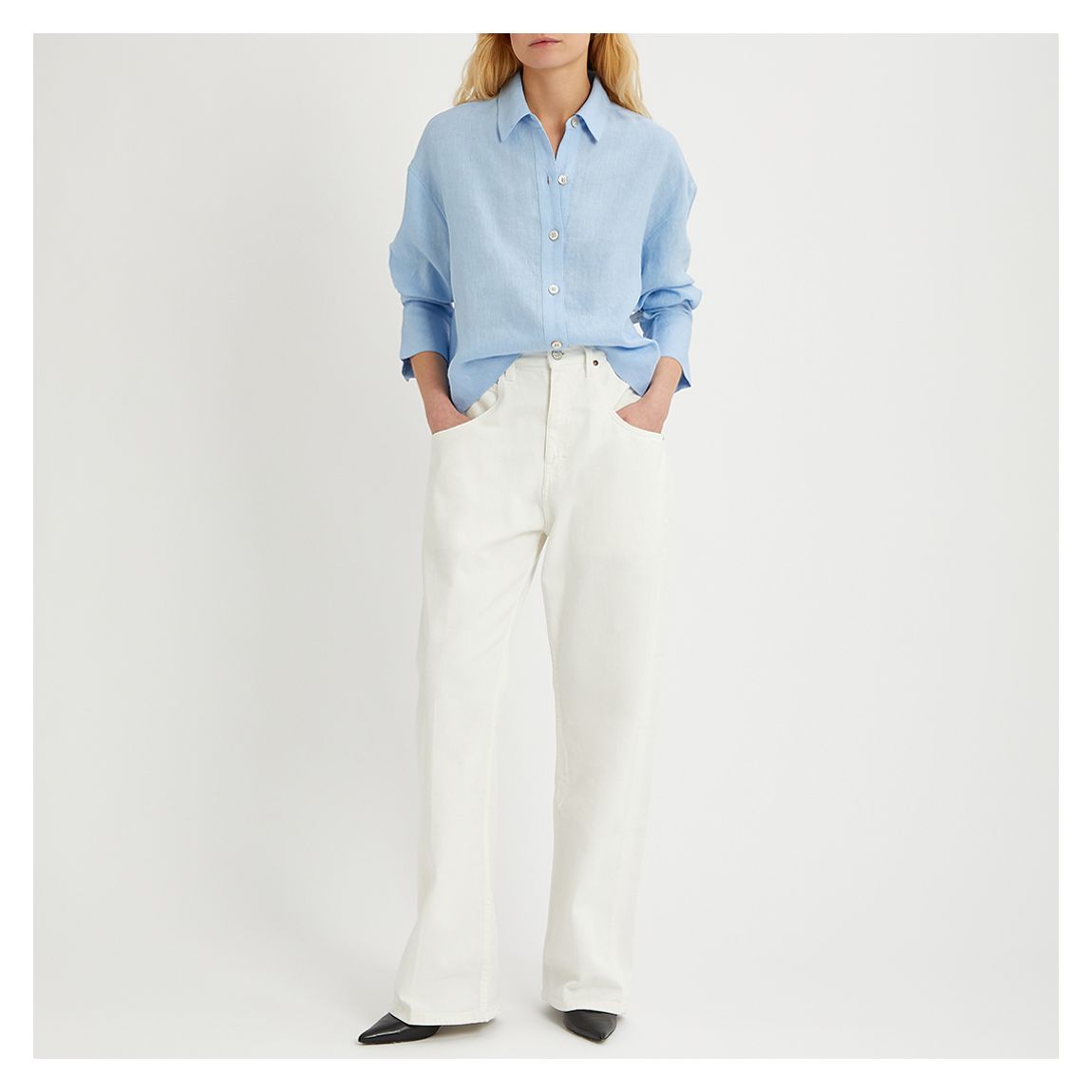 Ocean Blue Linen Crop Shirt main product photo