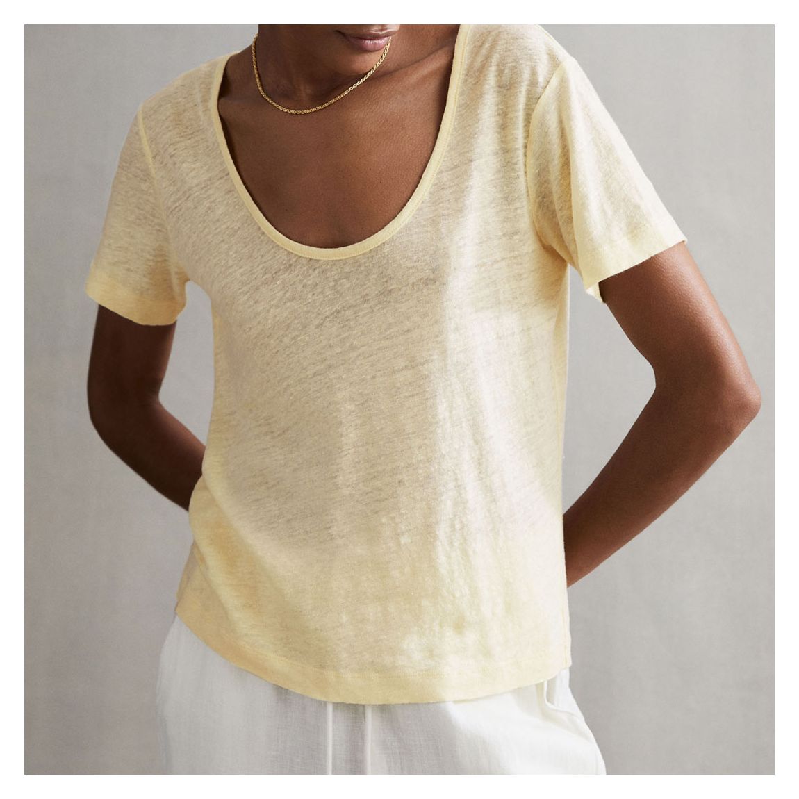 Yellow Frances Scoop Neck Linen T-Shirt main product photo