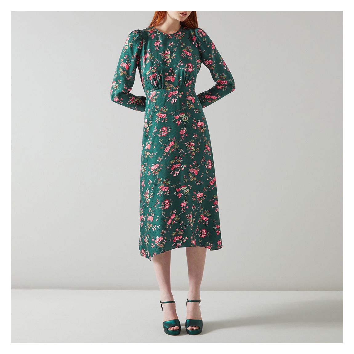 Green Floral Angelica Silk Dress main product photo