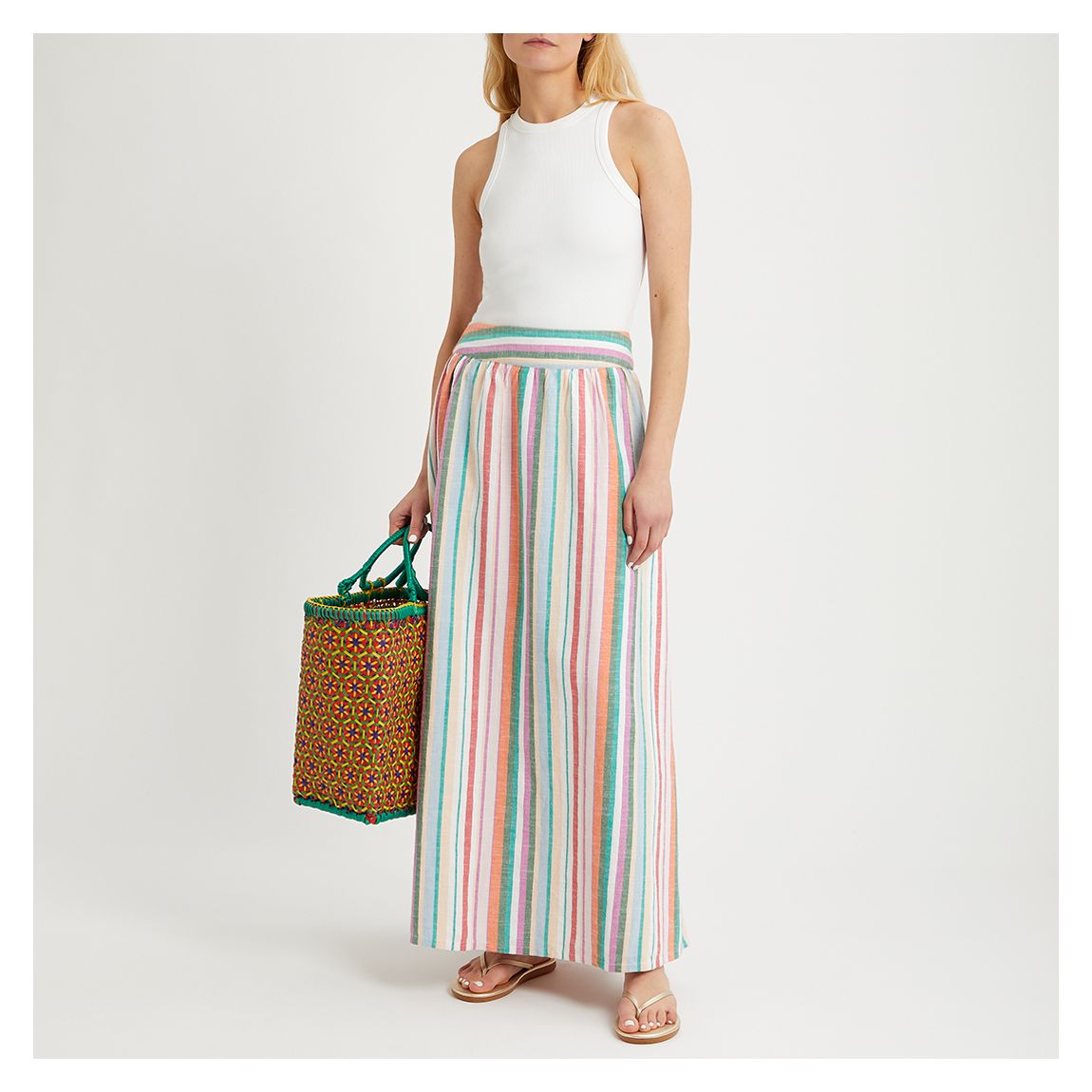 Multi Stripe Linen Blend Maxi Skirt main product photo